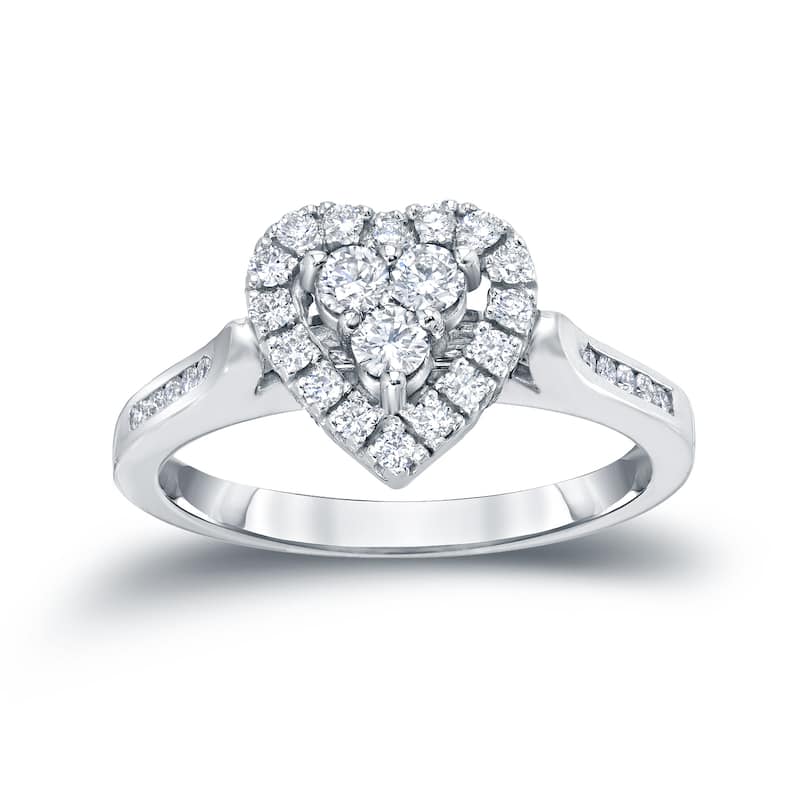 Auriya Heart Shaped 1/2ct TDW Diamond Halo Engagement Ring 14k Gold