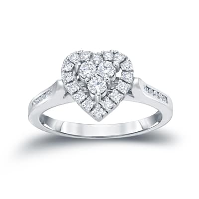 Auriya Heart Shaped 1/2ct TDW Diamond Halo Engagement Ring 14k Gold