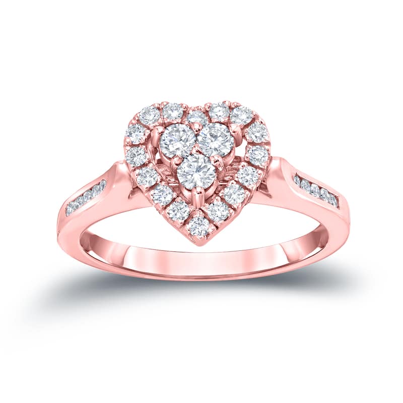 Auriya Heart Shaped 1/2ct TDW Diamond Halo Engagement Ring 14k Gold