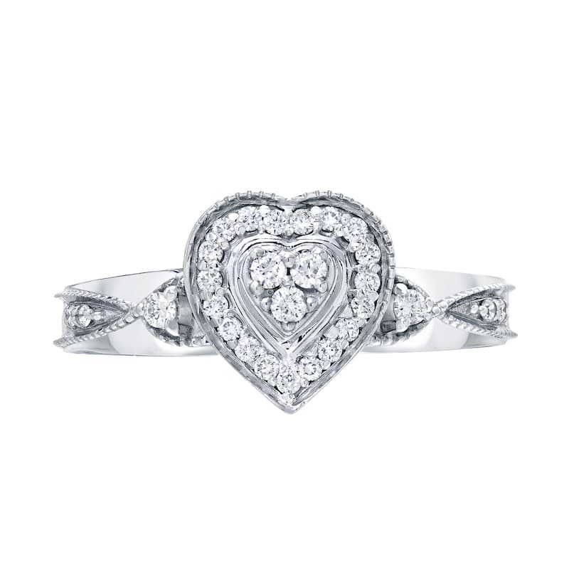 Auriya Heart Shaped Round Diamond Halo Engagement Ring 1/5cttw 14k Gold