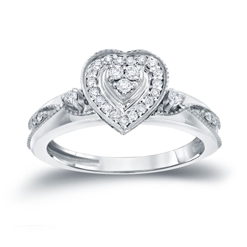Auriya Heart Shaped Round Diamond Halo Engagement Ring 1/5cttw 14k Gold