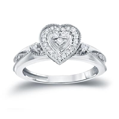 Auriya Heart Shaped Round Diamond Halo Engagement Ring 1/5cttw 14k Gold