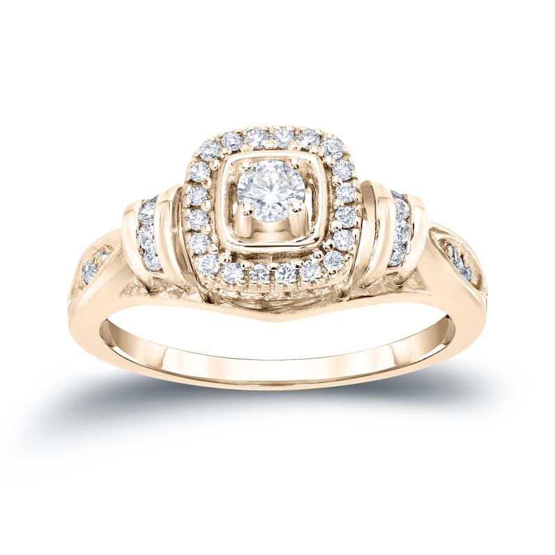 Auriya Modern Round 2/5ct TW Diamond Halo Engagement Ring 14k Gold (H-I, I1-I2)