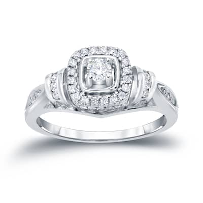 Auriya Modern Round 2/5ct TW Diamond Halo Engagement Ring 14k Gold (H-I, I1-I2)