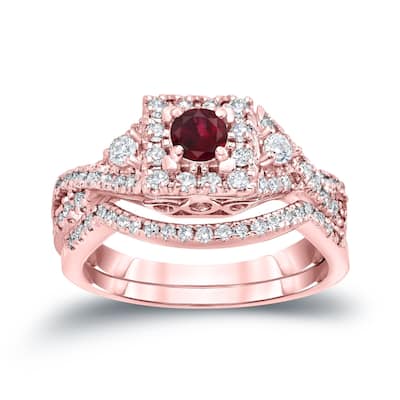 14k Gold 1/4ct Ruby and 1/2ct TDW Diamond Braided Infinity Engagement Ring Set