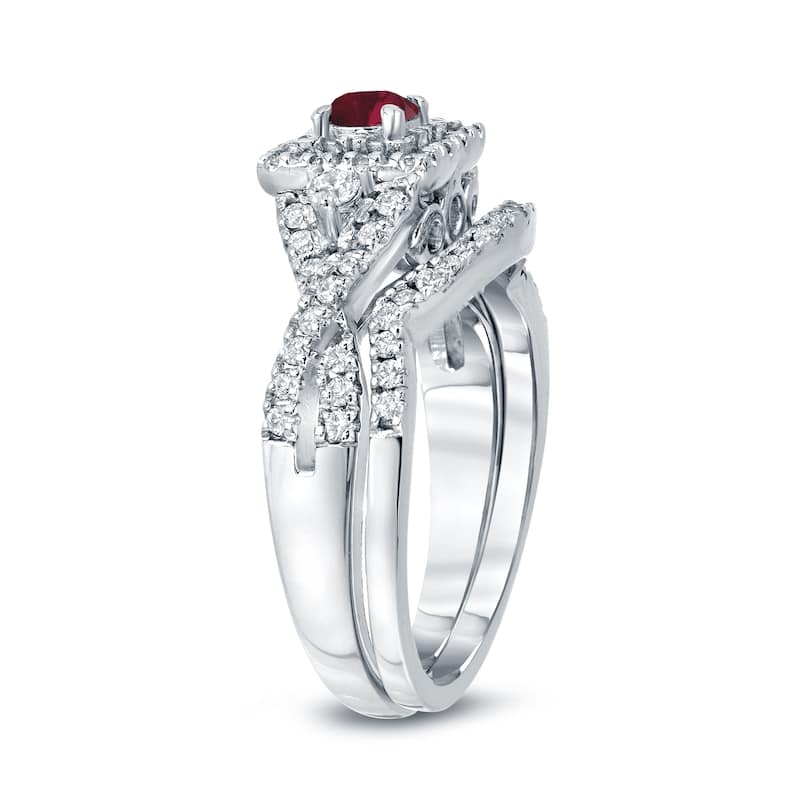 14k Gold 1/4ct Ruby and 1/2ct TDW Diamond Braided Infinity Engagement Ring Set
