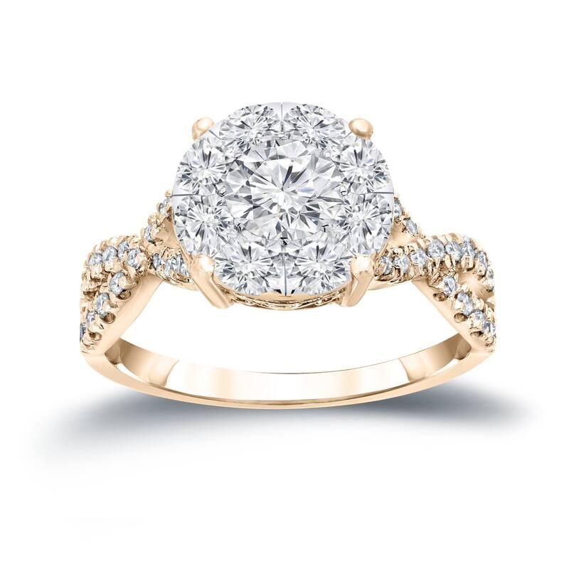 Auriya 14k Gold 1 carat TW Infinity Diamond Halo Engagement Ring - Yellow - 4