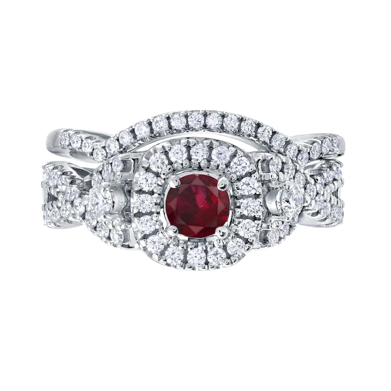 14k Gold 1/4ct Ruby and 1/2ct TDW Diamond Braided Infinity Engagement Ring Set by Auriya