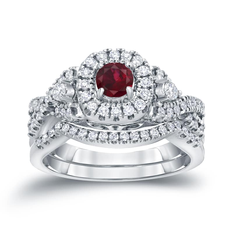 14k Gold 1/4ct Ruby and 1/2ct TDW Diamond Braided Infinity Engagement Ring Set by Auriya