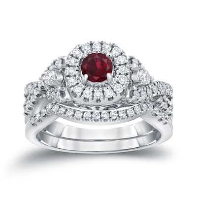 14k Gold 1/4ct Ruby and 1/2ct TDW Diamond Braided Infinity Engagement Ring Set by Auriya