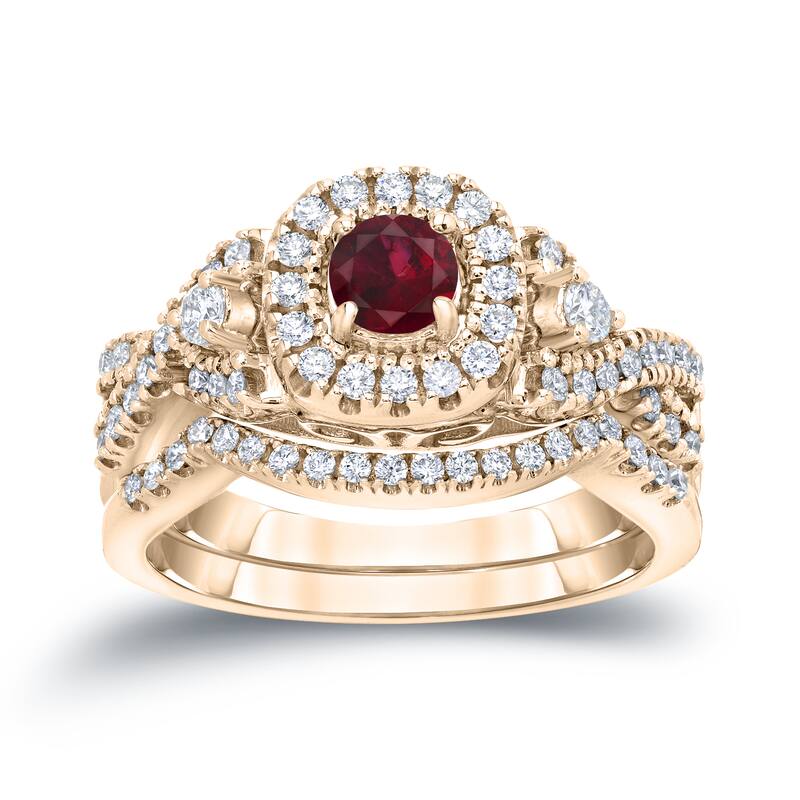 14k Gold 1/4ct Ruby and 1/2ct TDW Diamond Braided Infinity Engagement Ring Set by Auriya
