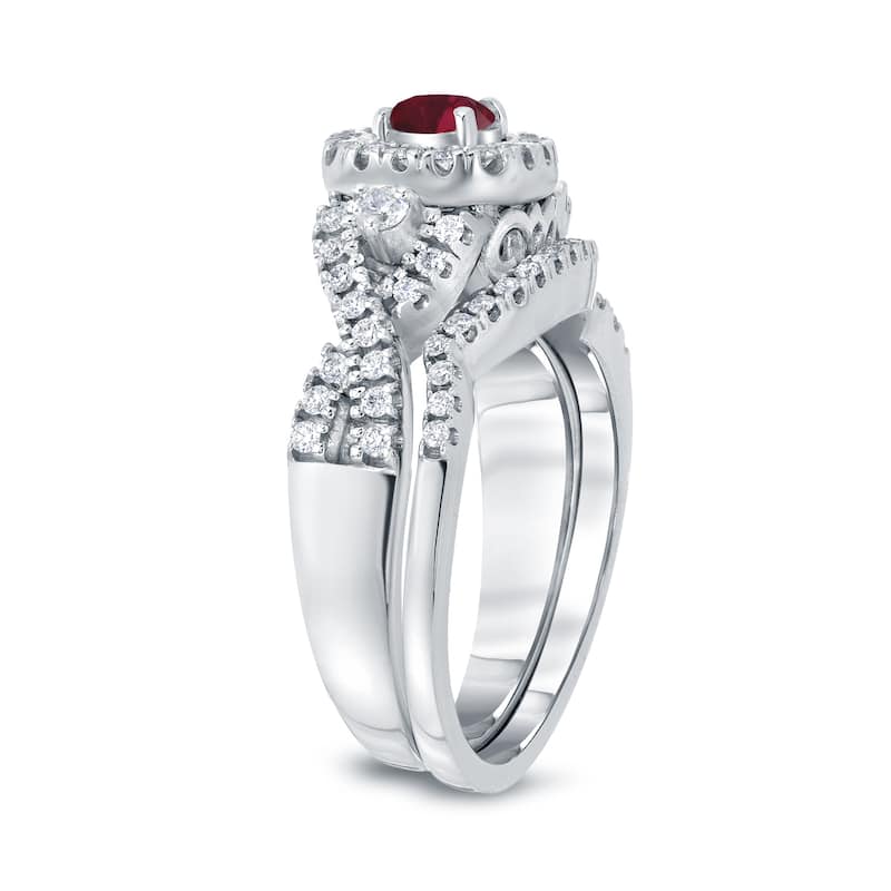 14k Gold 1/4ct Ruby and 1/2ct TDW Diamond Braided Infinity Engagement Ring Set by Auriya