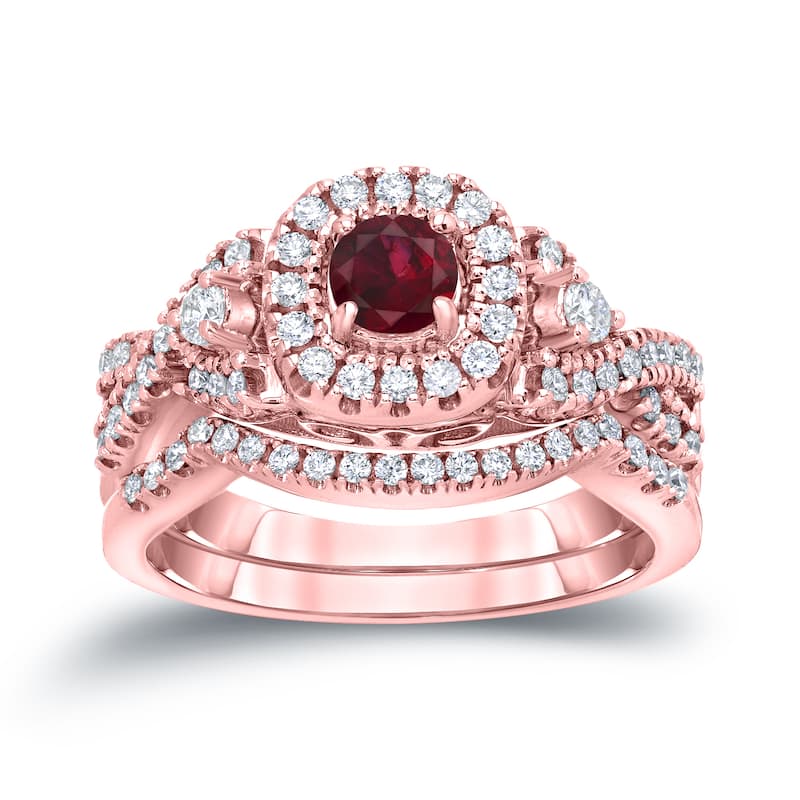 14k Gold 1/4ct Ruby and 1/2ct TDW Diamond Braided Infinity Engagement Ring Set by Auriya
