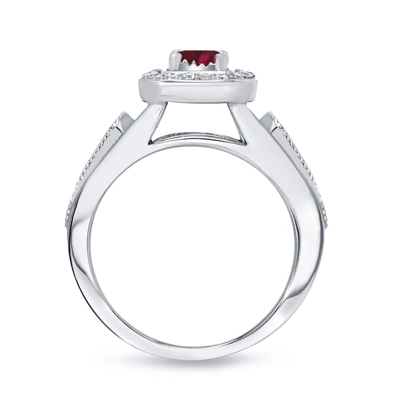 14k Gold 1/6ct Ruby and 1/2ct TDW Halo Diamond Engagement Ring Set