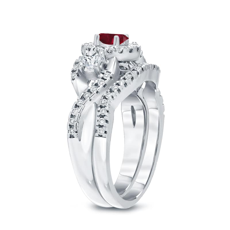 14k Gold 1/5ct Ruby and 3/5ct TDW Diamond Braided Infinity Engagement Ring Set