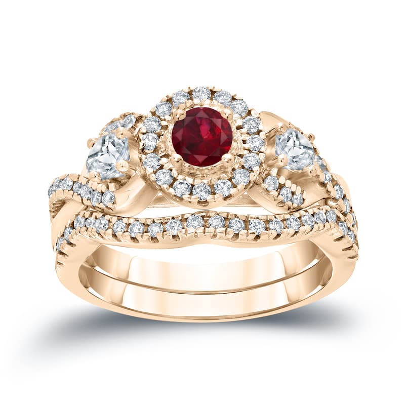 14k Gold 1/5ct Ruby and 3/5ct TDW Diamond Braided Infinity Engagement Ring Set