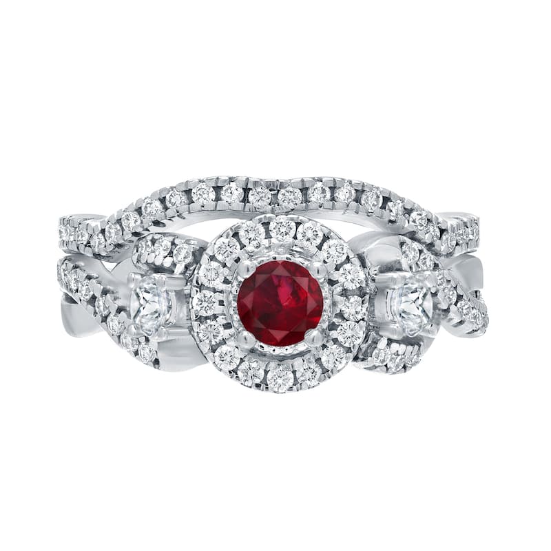 14k Gold 1/5ct Ruby and 3/5ct TDW Diamond Braided Infinity Engagement Ring Set