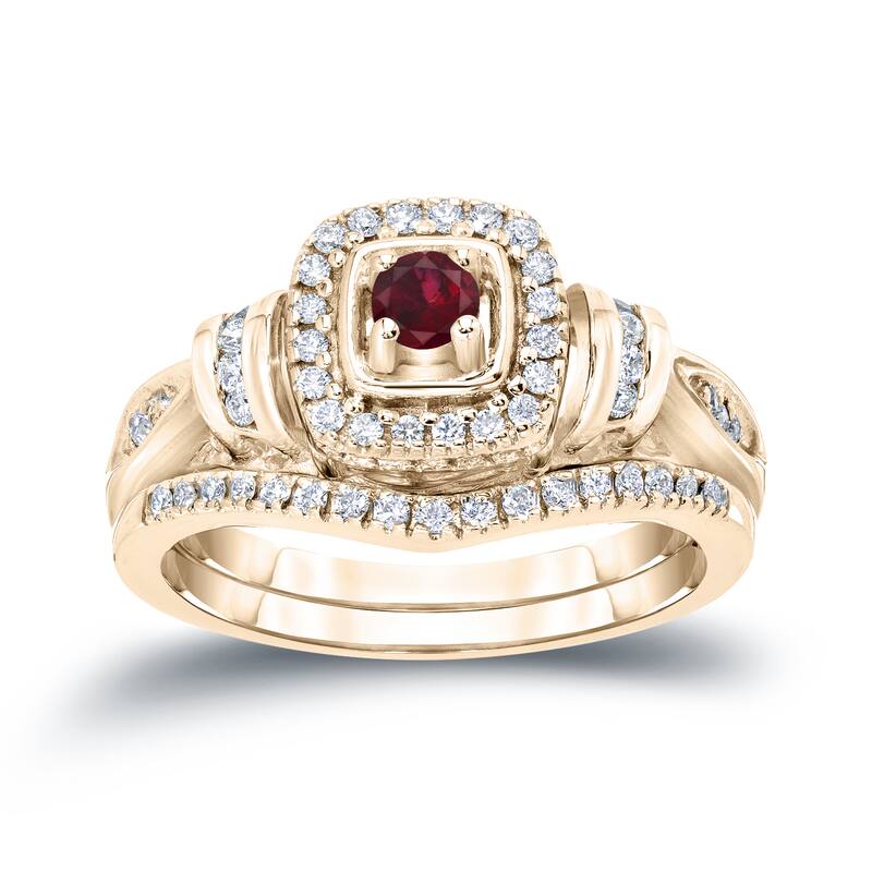 14k Gold 1/5ct Ruby and 1/3ct TDW Diamond Engagement Ring Set