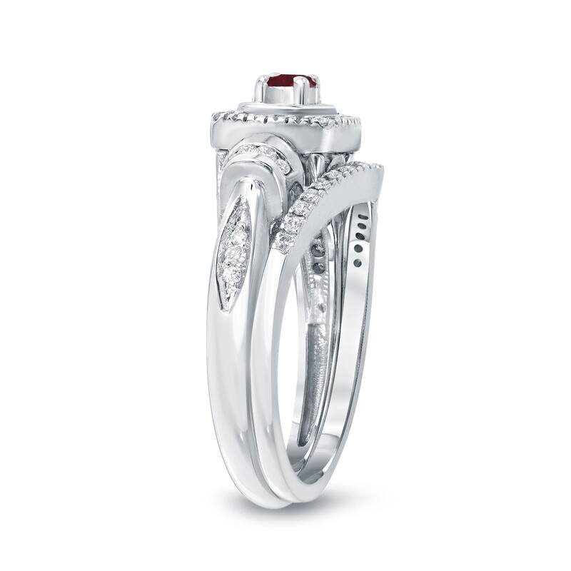 14k Gold 1/5ct Ruby and 1/3ct TDW Diamond Engagement Ring Set