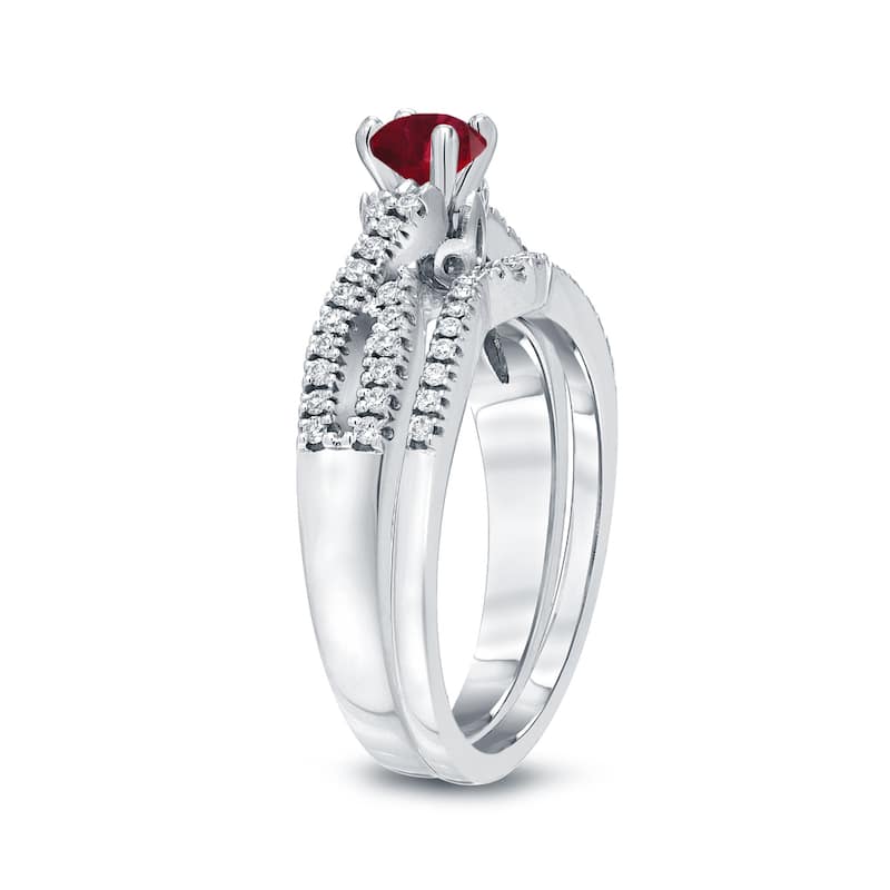14k Gold 1/4ct Ruby and 1/4ct TDW Braided Infinity Diamond Engagement Ring Set by Auriya
