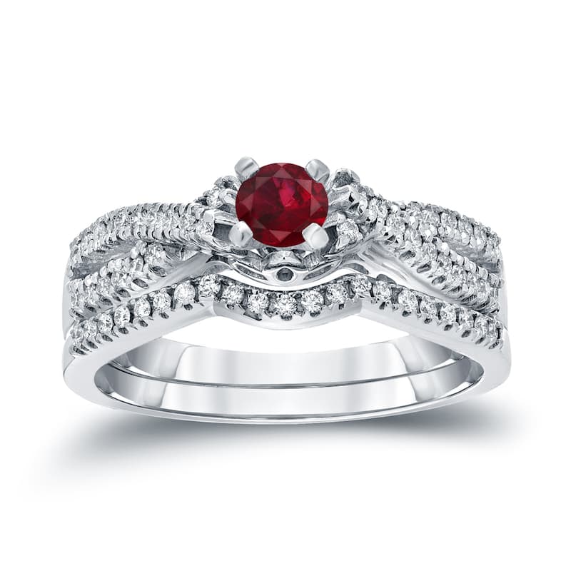 14k Gold 1/4ct Ruby and 1/4ct TDW Braided Infinity Diamond Engagement Ring Set by Auriya