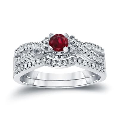 14k Gold 1/4ct Ruby and 1/4ct TDW Braided Infinity Diamond Engagement Ring Set by Auriya