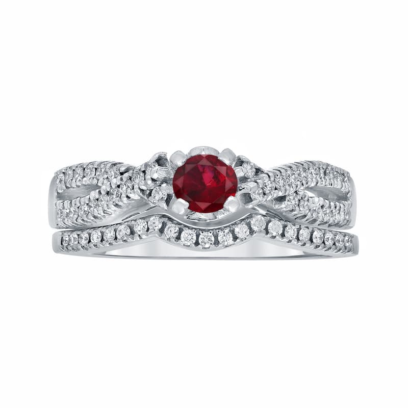 14k Gold 1/4ct Ruby and 1/4ct TDW Braided Infinity Diamond Engagement Ring Set by Auriya