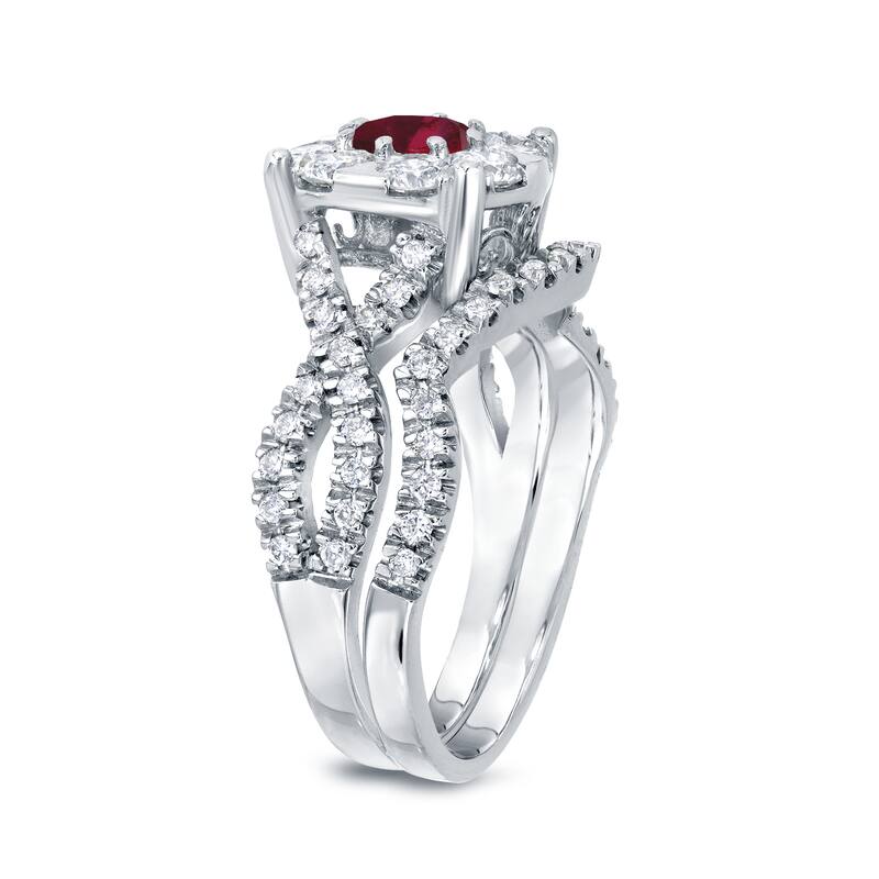 14k Gold 1/3ct Ruby and 7/8ct TDW Diamond Braided Infinity Engagement Ring Set by Auriya