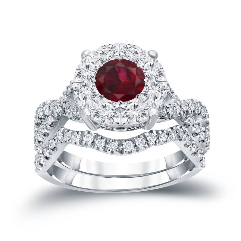 14k Gold 1/3ct Ruby and 7/8ct TDW Diamond Braided Infinity Engagement Ring Set by Auriya