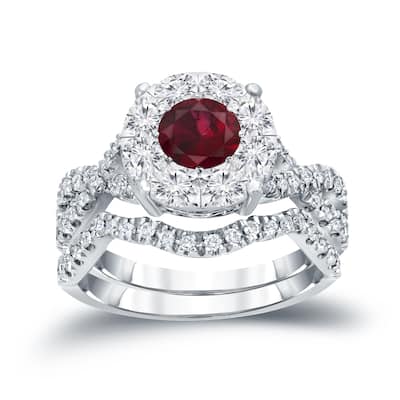 14k Gold 1/3ct Ruby and 7/8ct TDW Diamond Braided Infinity Engagement Ring Set by Auriya