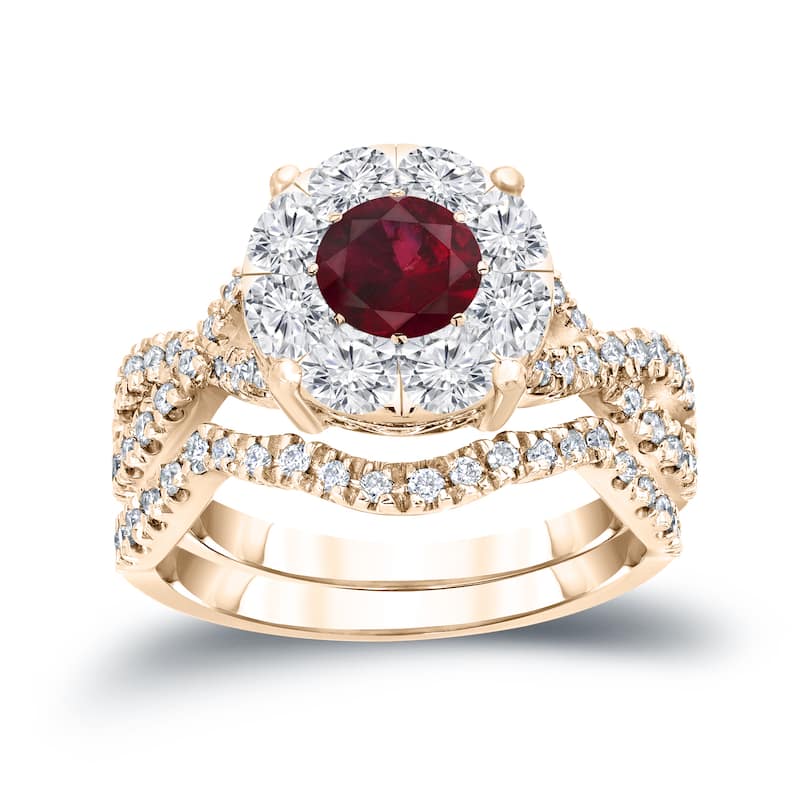 14k Gold 1/3ct Ruby and 7/8ct TDW Diamond Braided Infinity Engagement Ring Set by Auriya