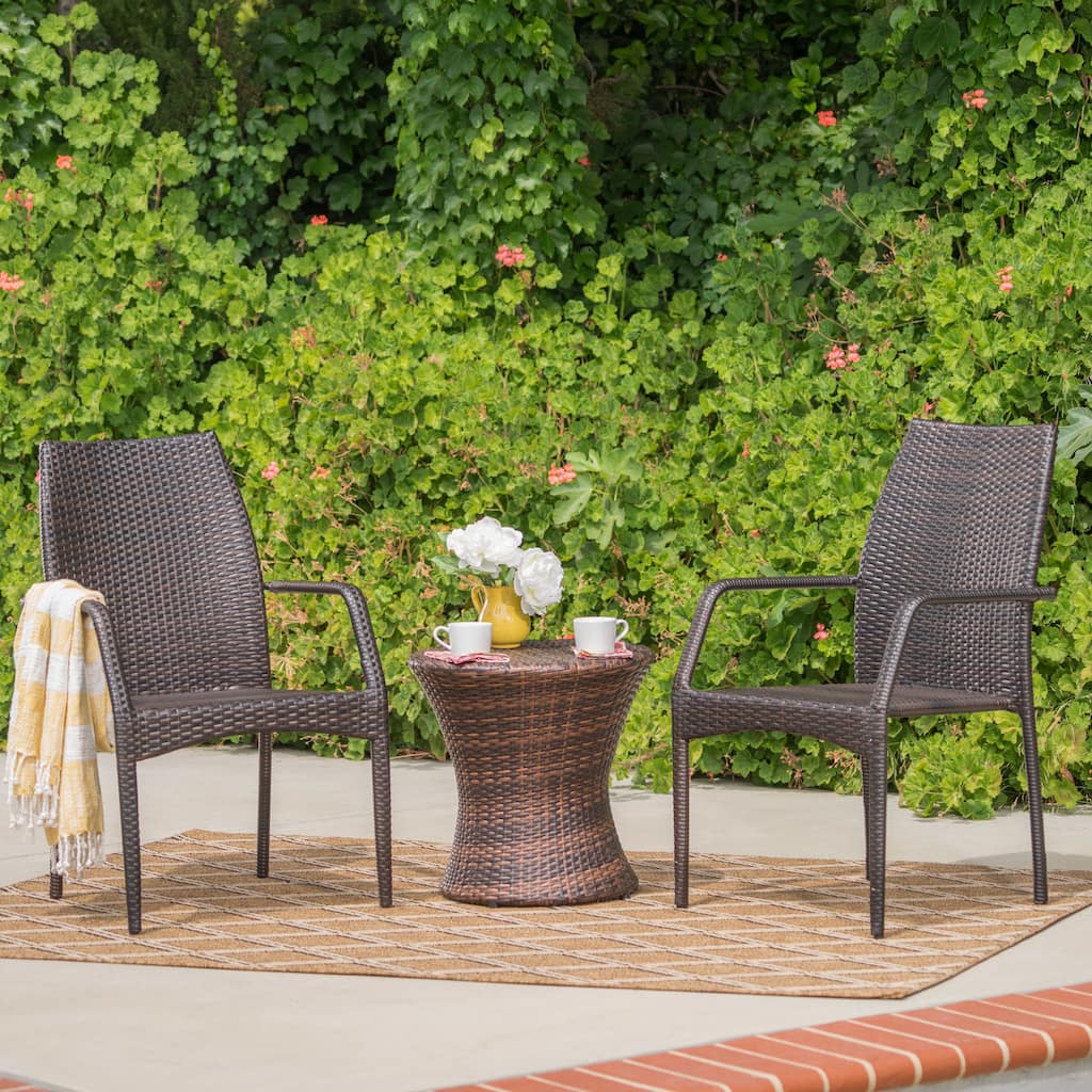 Crawford Outdoor 3-piece Round Wicker Bistro Chat Set by Christopher Knight Home