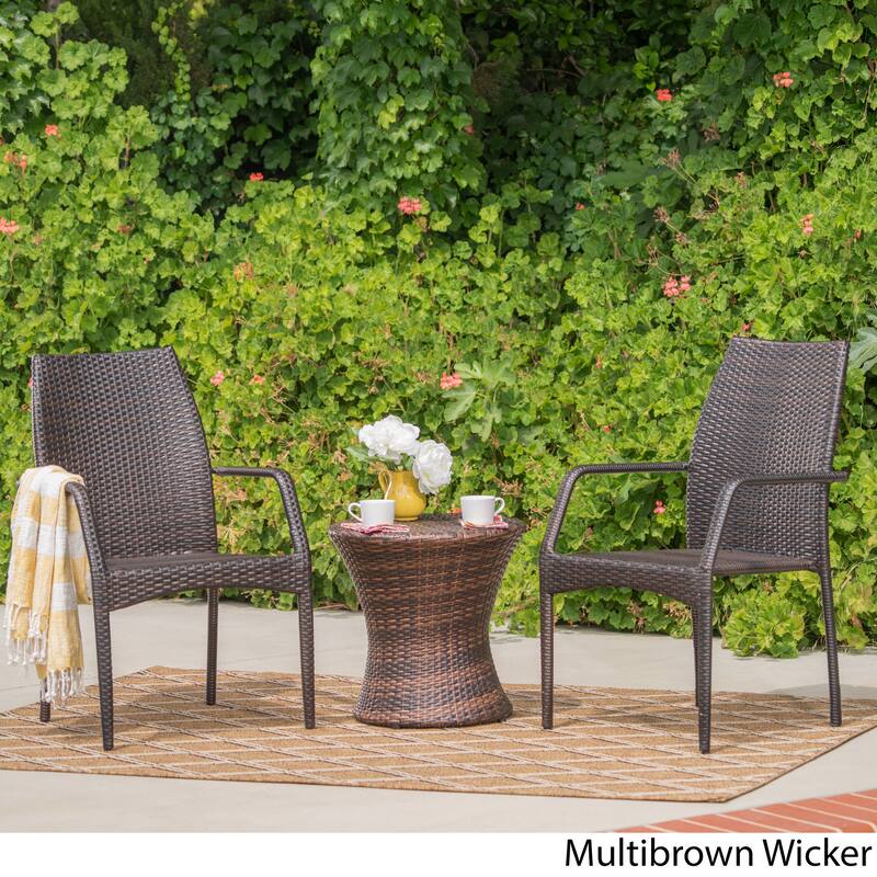 Crawford Outdoor 3-piece Round Wicker Bistro Chat Set by Christopher Knight Home