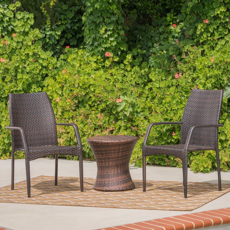 Crawford Outdoor 3-piece Round Wicker Bistro Chat Set by Christopher Knight Home