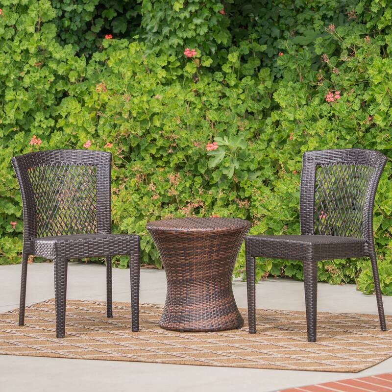 Catskills Outdoor 3-piece Round Wicker Bistro Chat Set by Christopher Knight Home