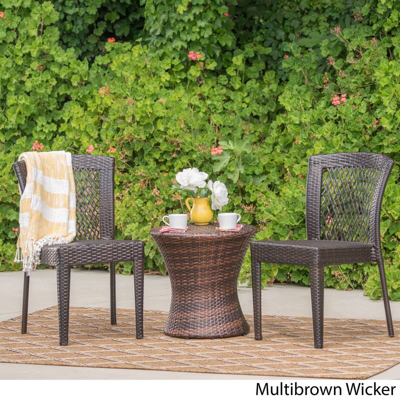 Catskills Outdoor 3-piece Round Wicker Bistro Chat Set by Christopher Knight Home