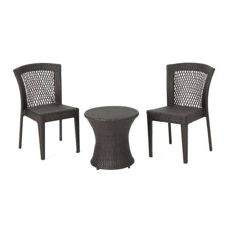 Catskills Outdoor 3-piece Round Wicker Bistro Chat Set by Christopher Knight Home