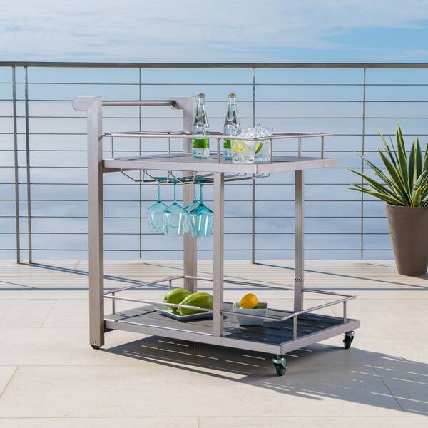 Cape Coral Outdoor Aluminum Bar Cart with Wheels by Christopher Knight