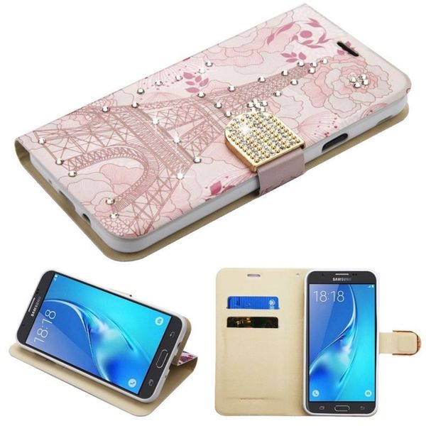 Shop Insten Pink Eiffel Tower Leather Case with Stand/ Wallet Flap Pouch For Samsung Galaxy J7 ...