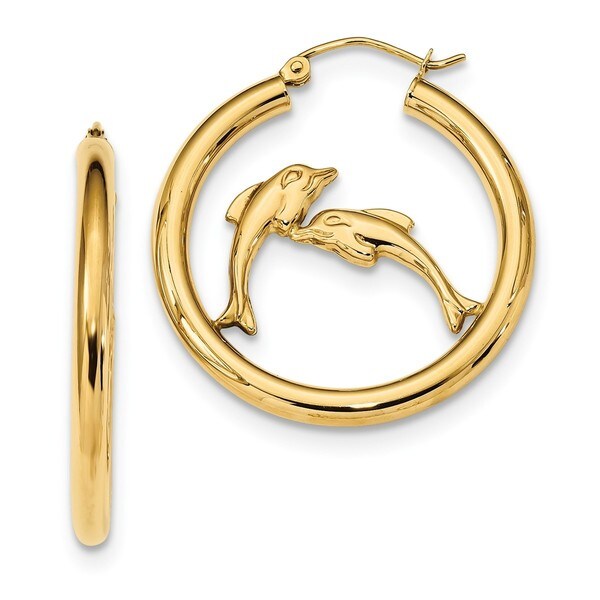 14 Karat Polished Dolphins Hoop Earrings Free Shipping Today 14 Karat Polished Dolphins Hoop Earrings