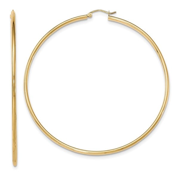 14K Yellow Gold High Polished 75mm Round Hoop Earrings by Versil. Opens flyout.