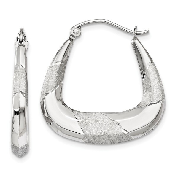 14 Karat White Gold Polished Satin And Diamond Cut Hoop 14 Karat White Gold Polished Satin And Diamond Cut Hoop Earrings