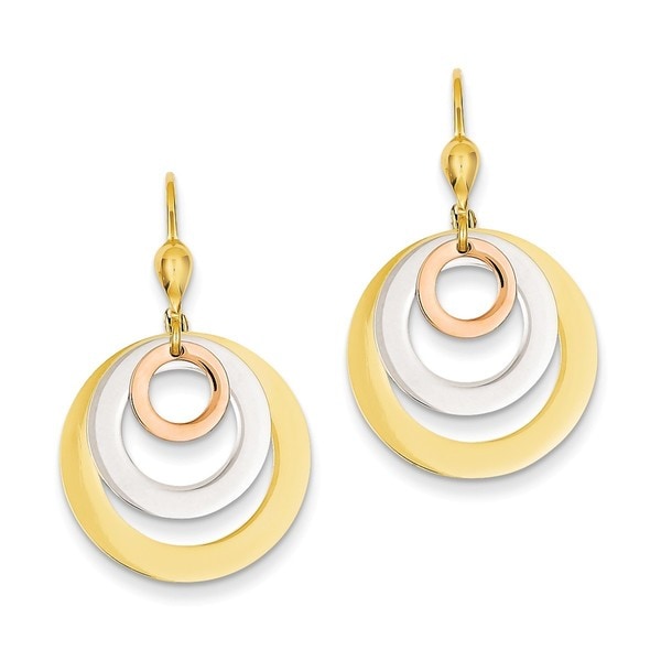 14 Karat Tri Color Circle Leverback Dangle Earrings On 14 Karat Tri Color Circle Leverback Dangle Earrings