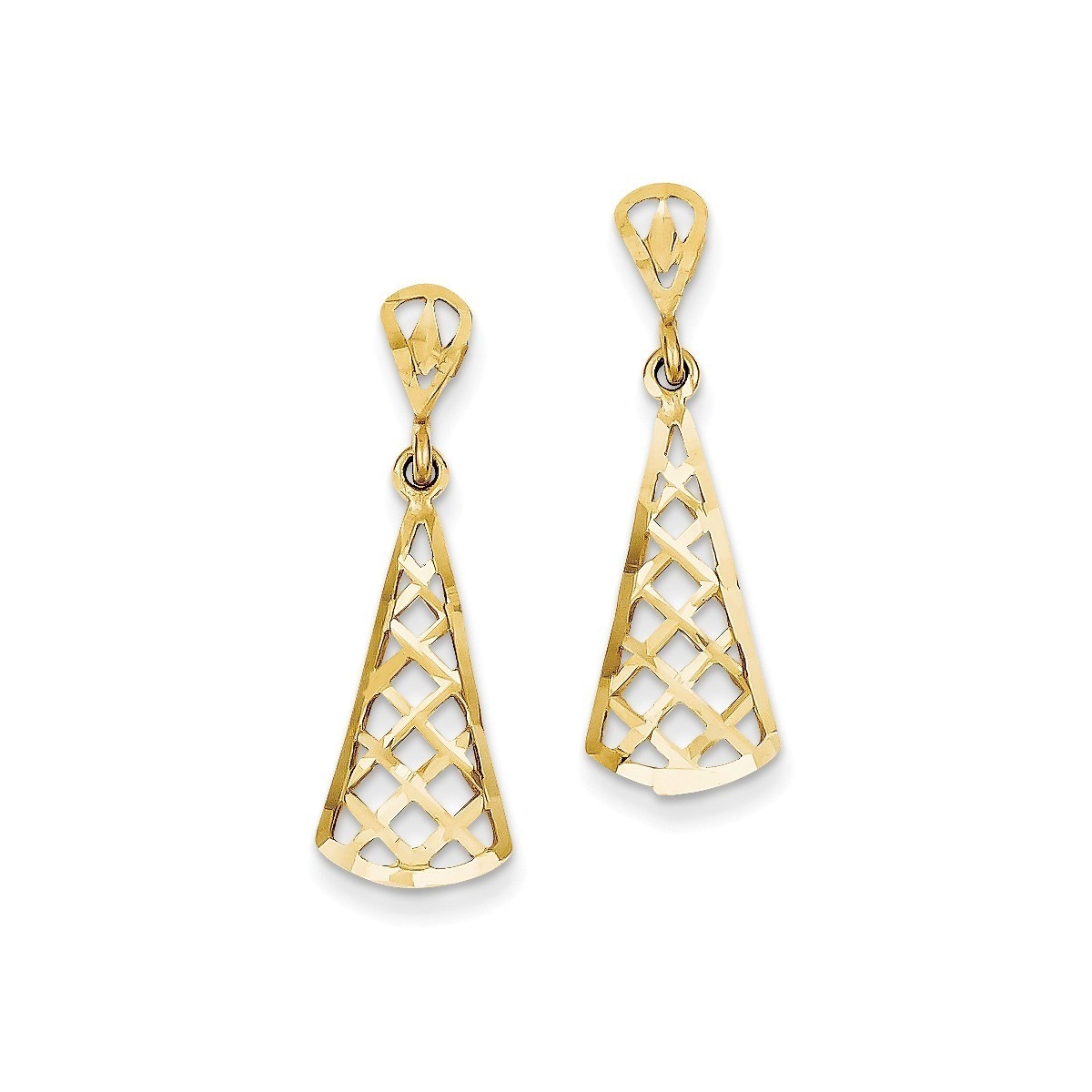 14K Diamond-cut Inverted Fan Dangle Post Earring