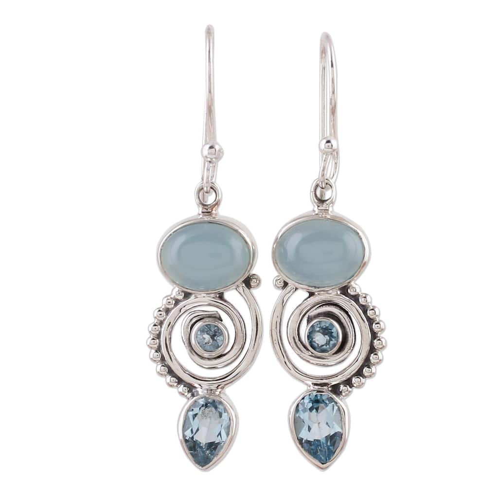 NOVICA Handmade Sentimental Journey Topaz Chalcedony Earrings (India) - 1.7*0.4