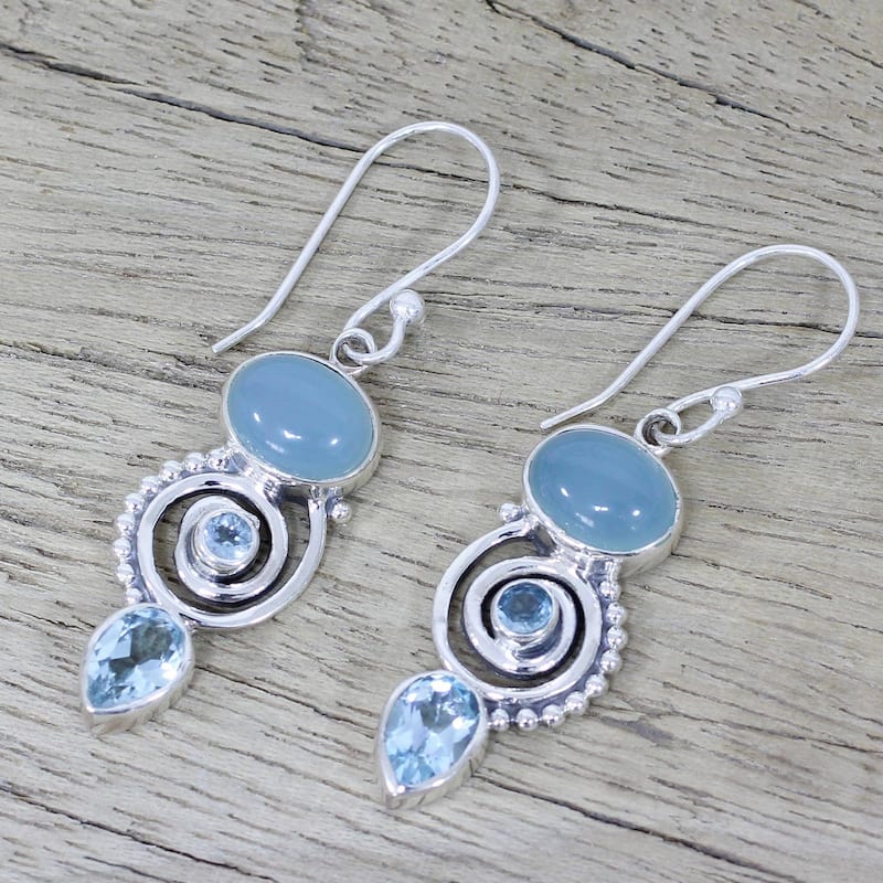 NOVICA Handmade Sentimental Journey Topaz Chalcedony Earrings (India) - 1.7*0.4