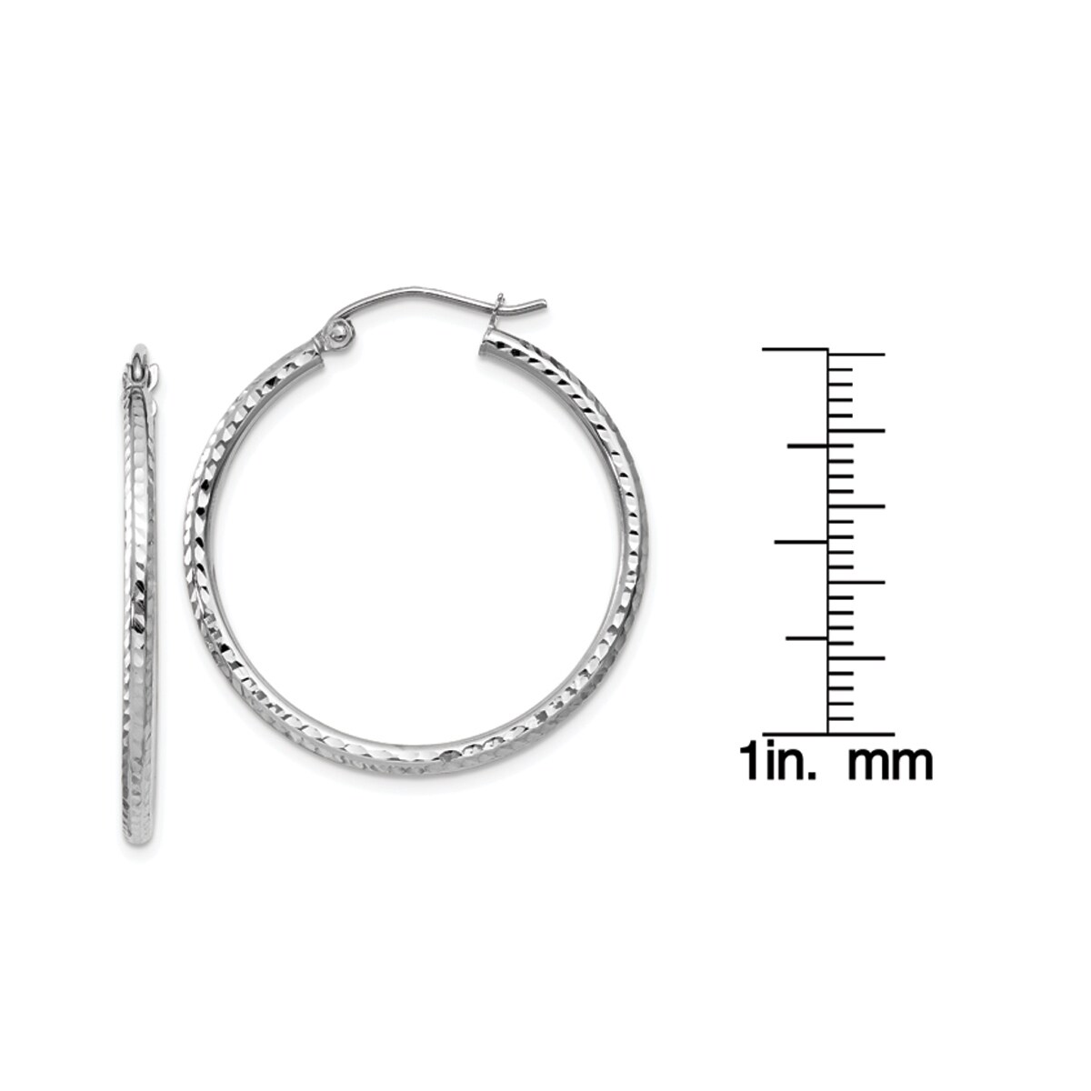 14k Yellow Gold 2mm Thick Diamond-Cut Round Tube Hoop Earrings 30mm