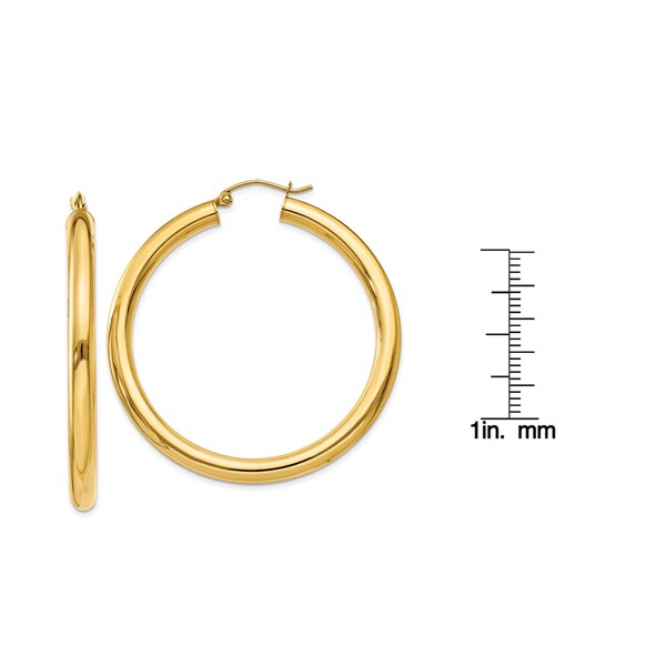 14k White Gold 2mm Thick Round Tube Hoop Earrings High Polished, 65mm