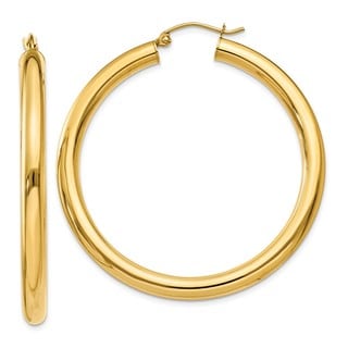 14kt Yellow Gold Polished 4mm x 35mm Tube Hoop Earrings