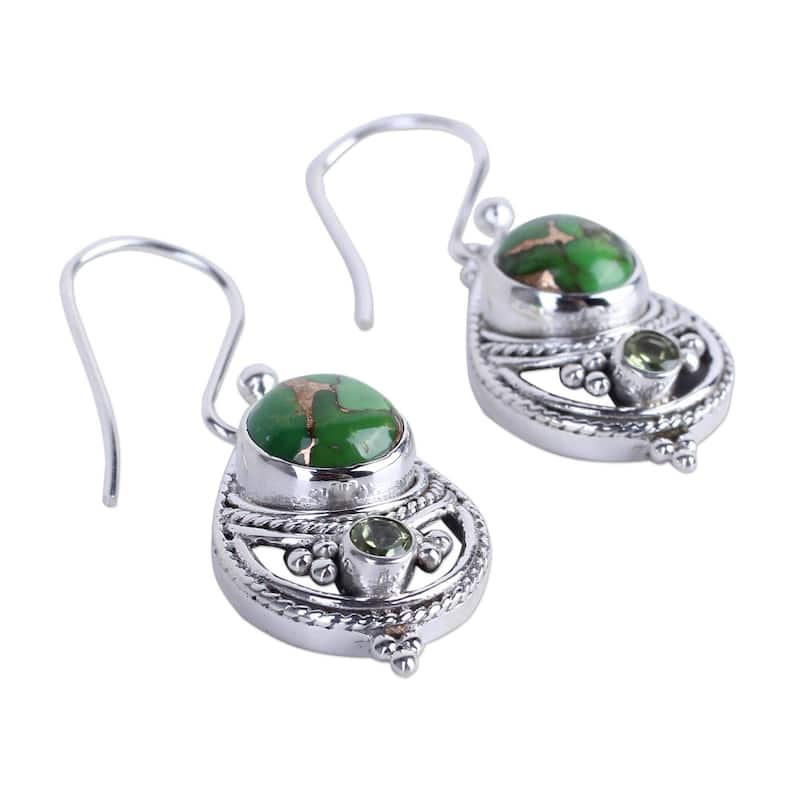 NOVICA Handmade Sterling Silver Green Elegance Peridot Turquoise Earrings (India) - 1.6*0.5